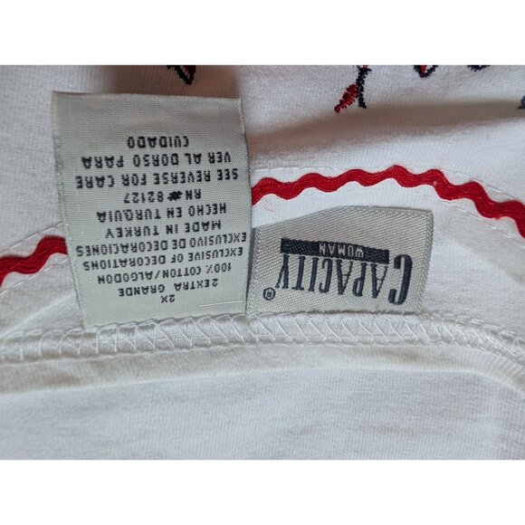 Vtg Capacity White Embroidered Floral Gingham Accent Casual Top 2x - Picture 4 of 7